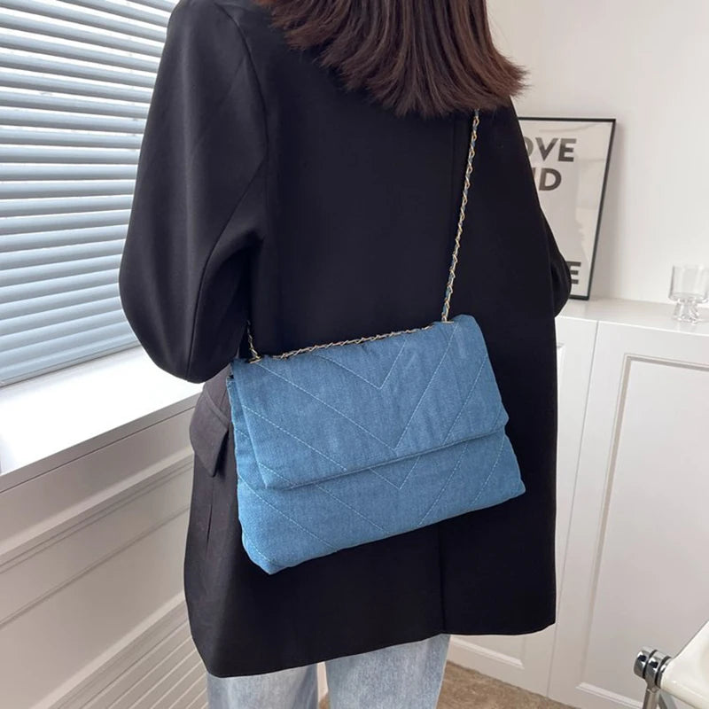 Fashion Summer Jeans Denim Bags Shoulder Crossbody Bag Women Canvas Girl Chain Handbag Luxury Designer Quilted Tote Bags