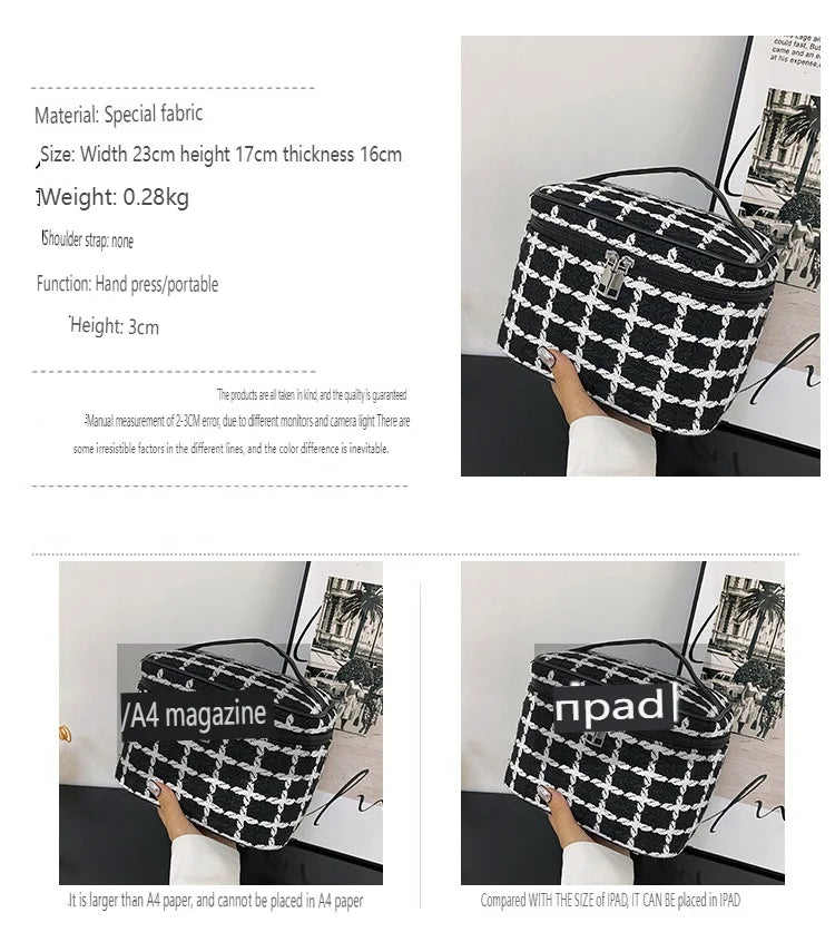 Luxury Design Portable Cosmetic Bag For Women Lightweight Toiletry Wash Storage Bags Handle Lipstick Square Makeup Purse