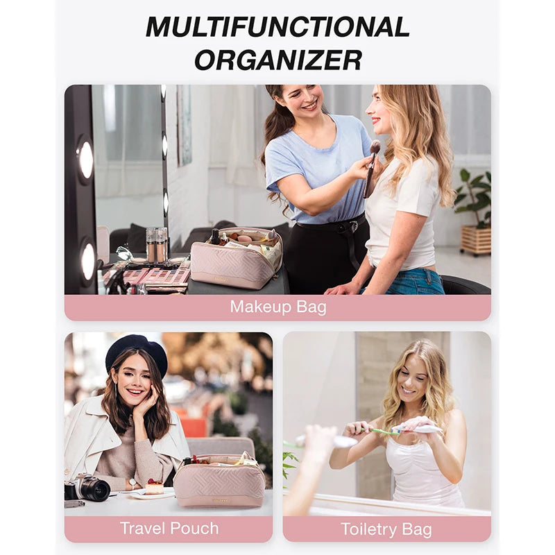 BAGSMART Women's Cosmetic Bag Large Capacity Storage Waterproof Makeup Bags Wide-open Cosmetic Pouch travel essentials