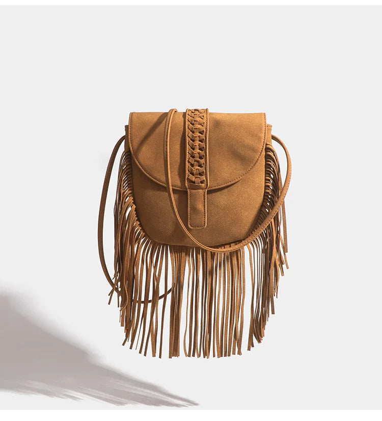 Boho Style Bohemian Fringed Crossbody Bag Versatile Faux Suede Design Shoulder Bag Flip Small Square Bags For Women Daily Travel