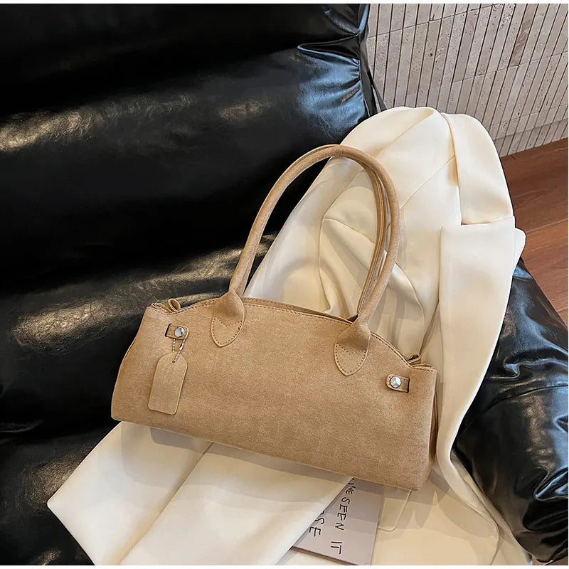 Luxury Women's Bag Lazy Matte Suede Tote Suede Boston Shoulder Bag Large Capacity Commuter Long-handle Handbag Underarm Shopper