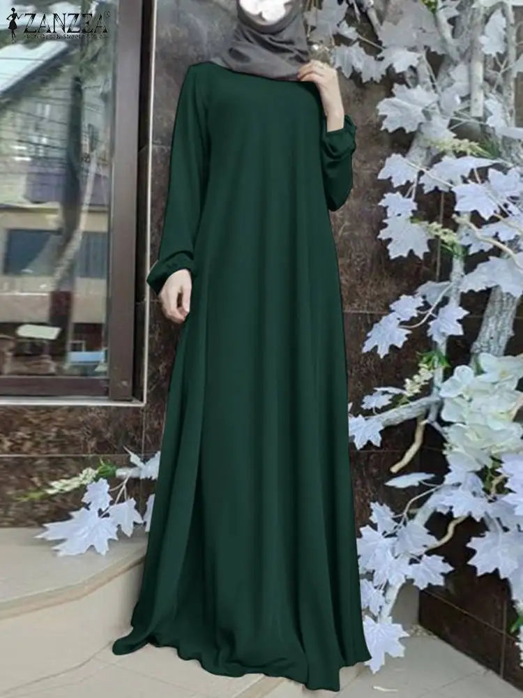 2025 ZANZEA Fashion Muslim Dress Women Tukey Abaya Robe Long Sleeve Maxi Sundress Vestido Dubai Kaftan Islamic Clothing Oversize