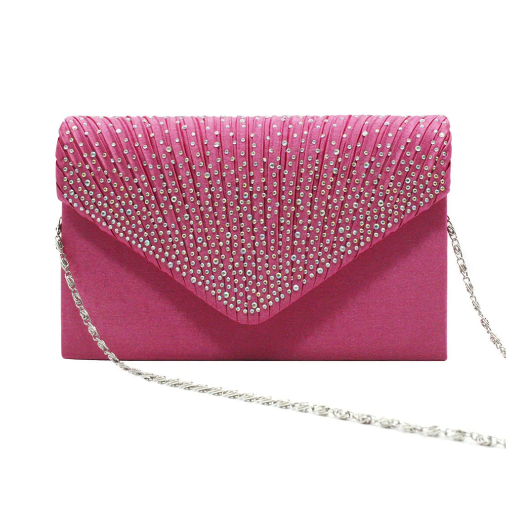 Women's  Luxury Silk Evening Clutch Bag - Elegant Women’s Prom/Wedding Handbag with Detachable Chain Strap & Secure Closure