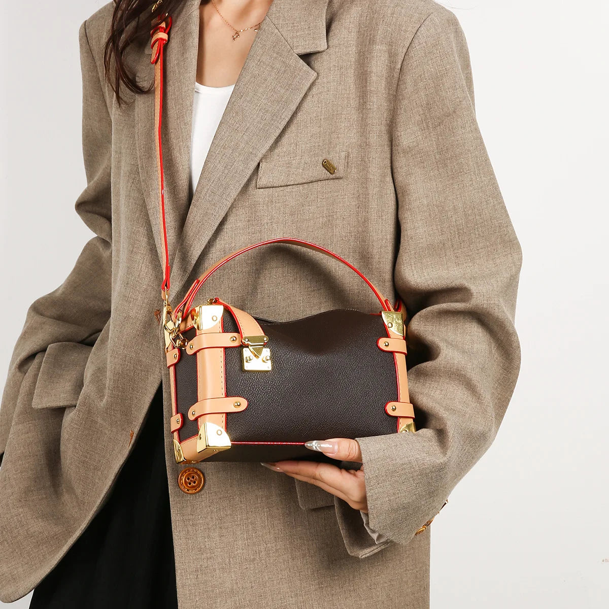 French Luxury Box Bag Mini Square Purse, Multi-Way Shoulder/Crossbody, High-End PU Leather, Compact & Stylish, Elegant Work Bag