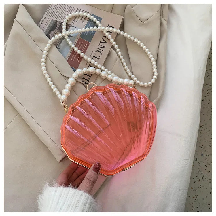 Evening Bags for Women 2023 New Transparent Shell Bag Clutch Box Handbags Pearl Chain Crossbody Bag Acrylic Purse Shoulder Bag