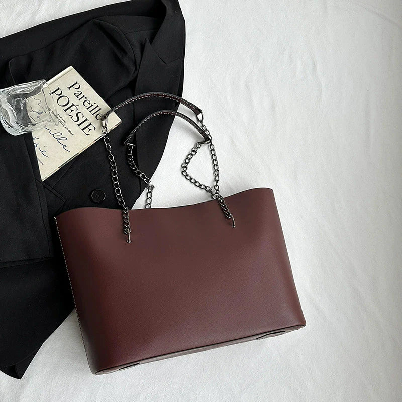 Luxury PU Leather Tote Bag For Women New Chains Shoulder Bag Large Capacity Handbag Travel Female Handle Bag bolso
