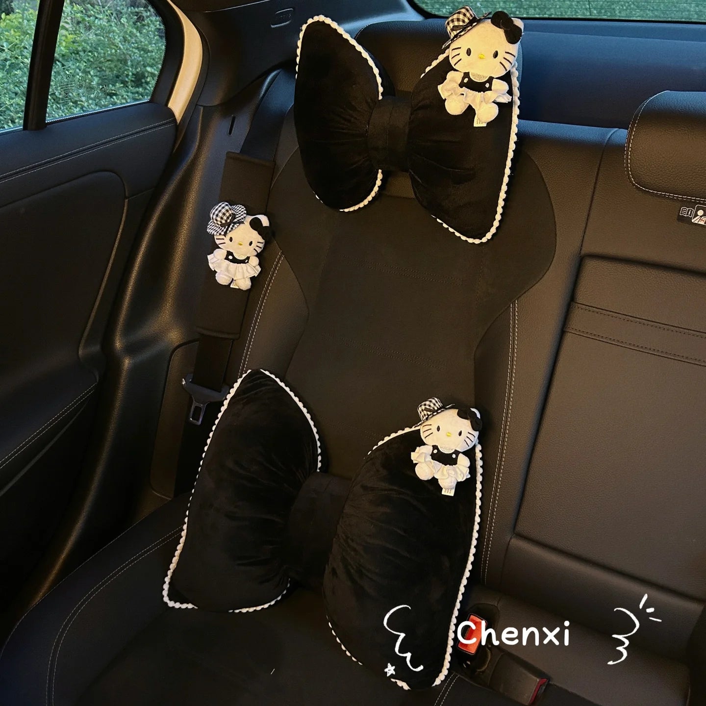 Black Hello Kitty Car Headrest Neck Protection Pillow Seat Belt Cover Universal Interior Waist Pillow Car Cushion