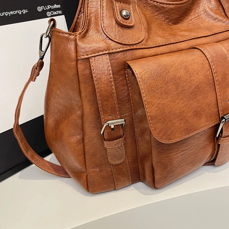 Women Tote Bag Fashion Underarm Pouch Large Capacity Soft Pu Leather Shoulder Bag Retro Crossbody Bag Casual Portable BucketBags
