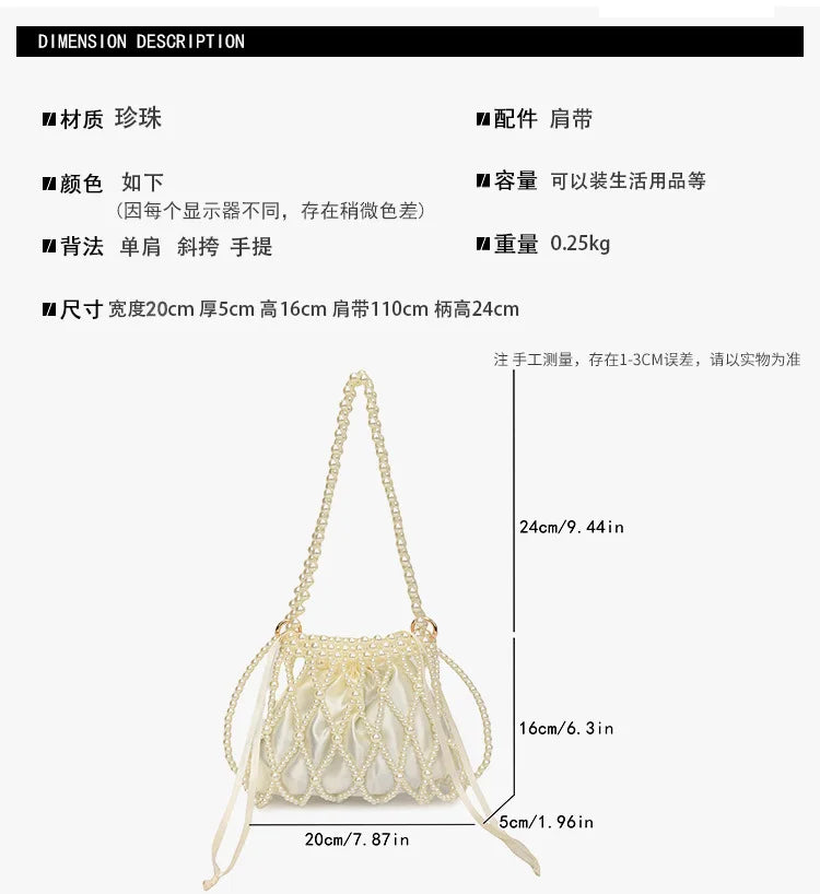 Sweet Girls Fashionable Handmade Pearl Beaded Bag French Style Hollow Out Evening Bag Elegant Single Shoulder Bag Sac A Main
