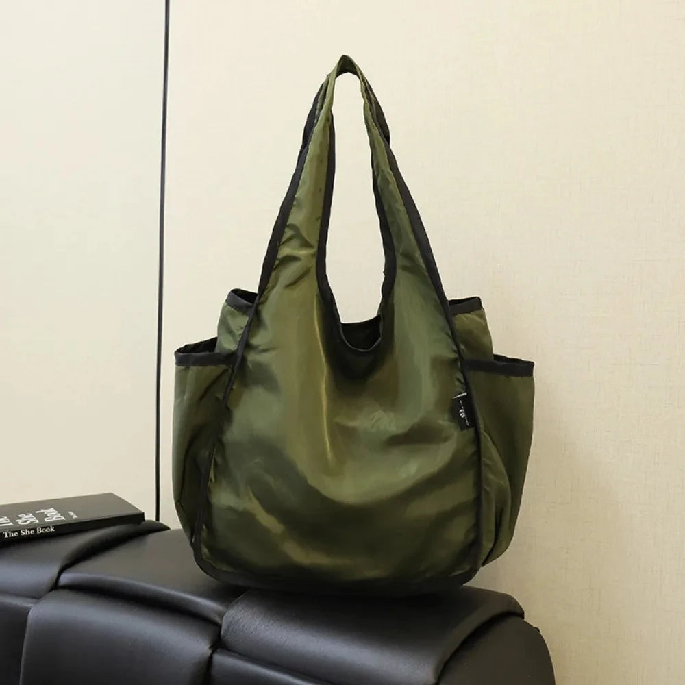 Large Capacity Lady Tote Bag Foldable Thickening Shopping Bag Lightweight Handbag Double-layer Shoulder Bag for Women