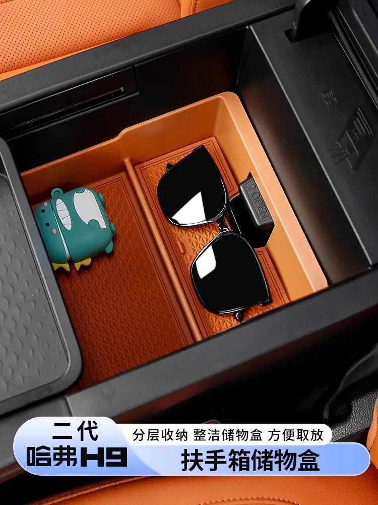 Hidden Storage Box For Great Wall GWM Haval H9 II 2024 2025 2nd Gen Car Center Console Armrest Box Layered Organized Container