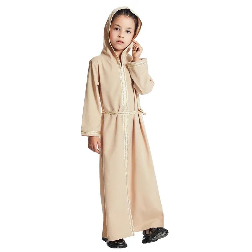 Muslim Girls Hooded Dress Eid Djellaba Ramadan Islam Clothing Turkey Kaftan Saudi Arab Robe Jalabiya Prayer Garment Caftan Gown