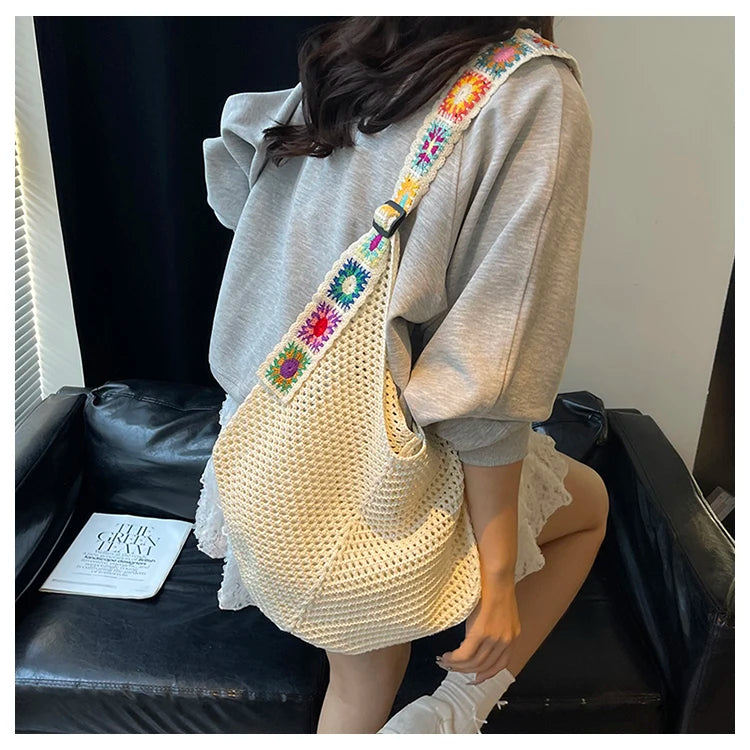 2025 Summer New – Bohemian Fresh Hollow Woven Tote Bag – Large Capacity Single-shoulder for Leisure & Vacation