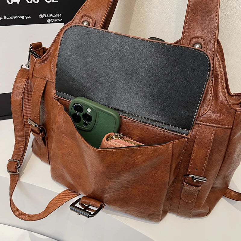 Women Tote Bag Fashion Underarm Pouch Large Capacity Soft Pu Leather Shoulder Bag Retro Crossbody Bag Casual Portable BucketBags