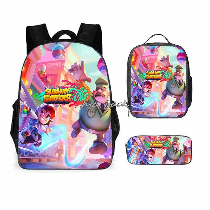 School Bags Girls Boys Subway Surfers Primary Kids School Backpcak 3Pcs Cartoon Schoolbags Kids Mochilas Escolar Infantil Gift