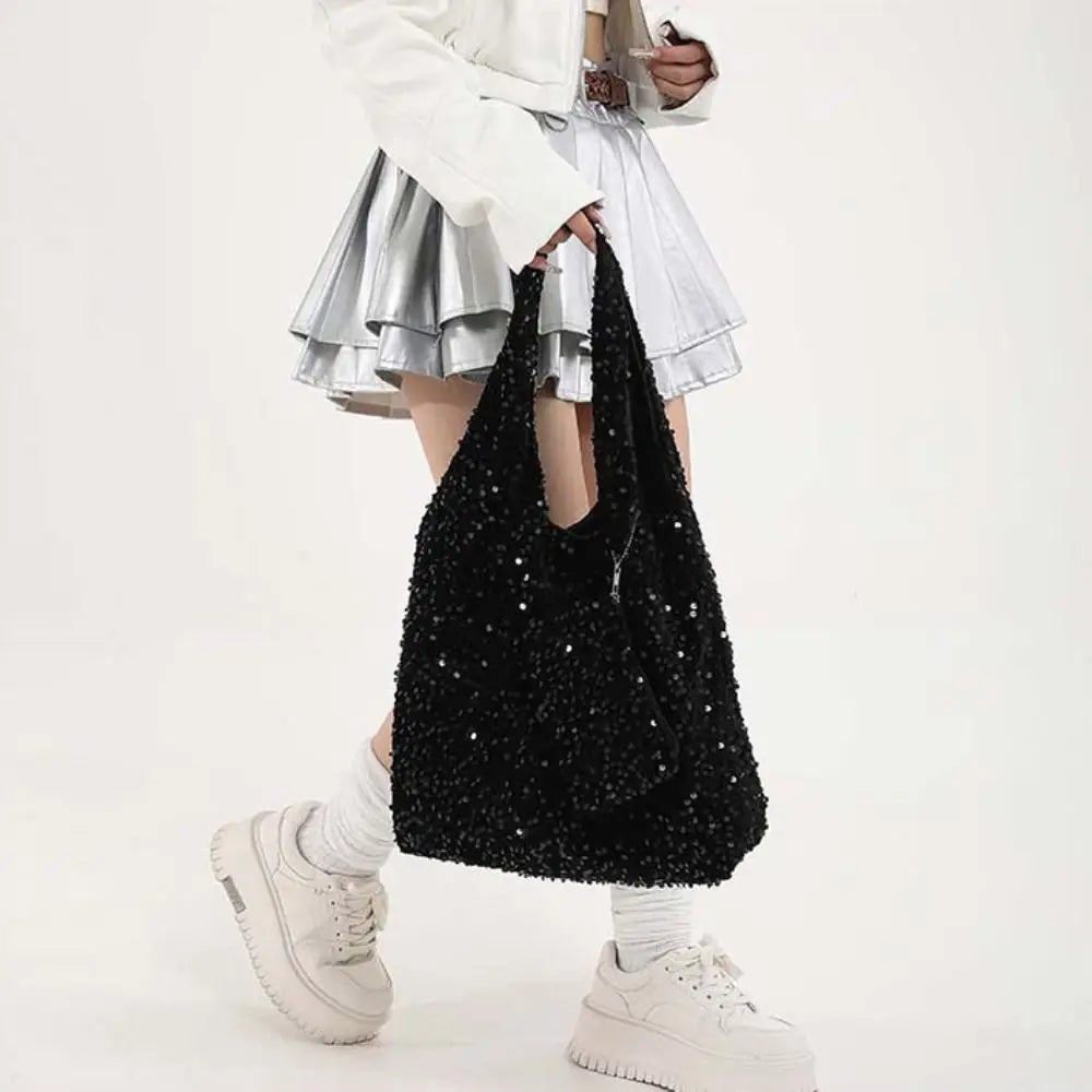 Fashion Evening Bag Sequin Tote Bag Purse Fashion Silver Shoulder Bag Shiny Large Hobo Bag Girls