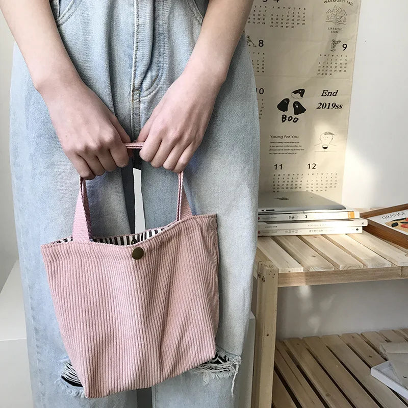 Lunch Bag Corduroy Canvas Lunch Box Drawstring Picnic Tote Eco Cotton Cloth Small Handbag Dinner Container Food Storage Bags
