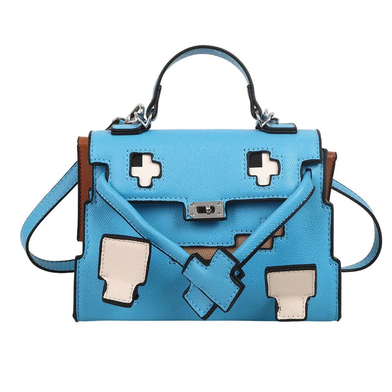 2025 Niche Kelly Bag Womens Mosaic Doll Robot Print Shoulder Crossbody Purse Unique Designer Handheld Tote Fashion Statement
