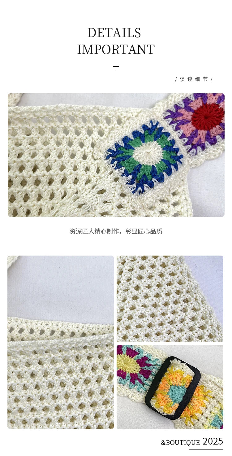 2025 Summer New – Bohemian Fresh Hollow Woven Tote Bag – Large Capacity Single-shoulder for Leisure & Vacation