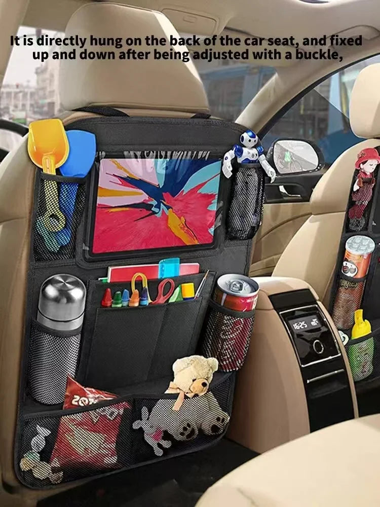 Car Seat Storage Organizer Multifunctional Oxford Fabric Car Back Multi Pocket Storage Bag with Touch Screen Tablet Holder