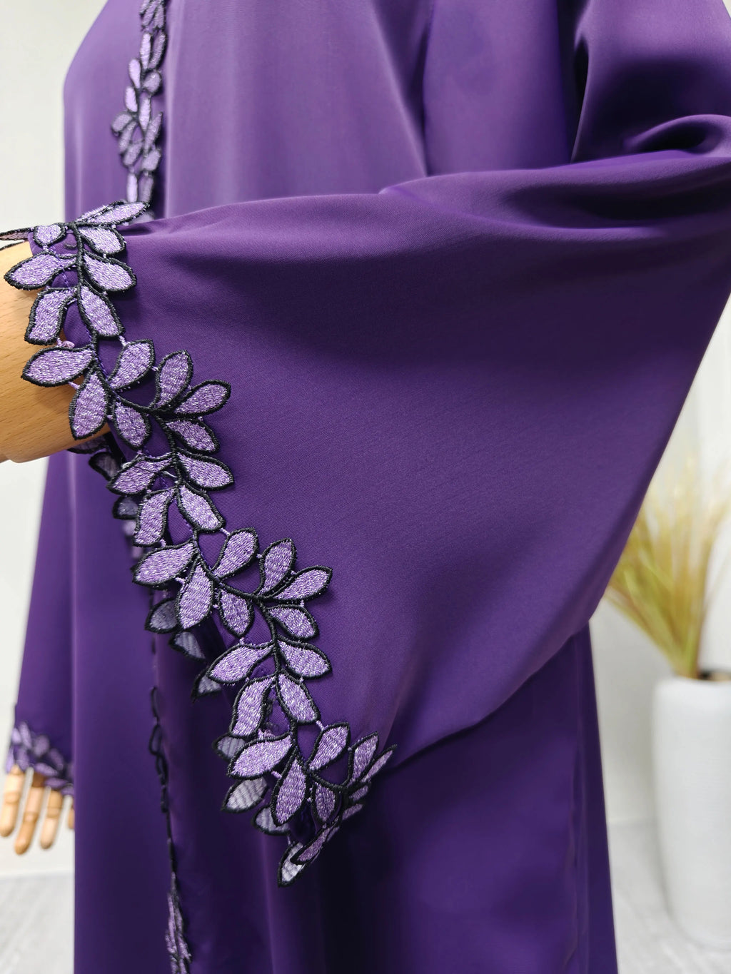 Dubai Elegant  Purple Abaya for Muslim Women - Intricately Crafted with Multicolored Embroidery Piece in Islamic Modest Fashion