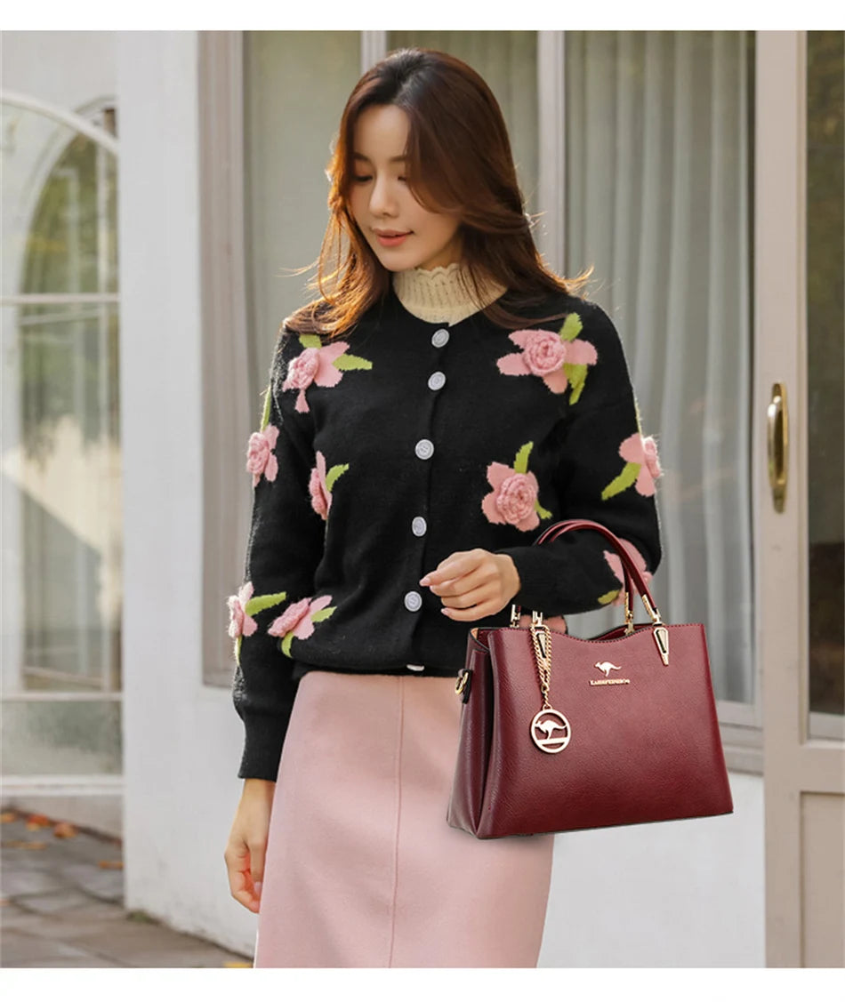 Luxury Soft Leather Handbag Women's Bag 2022 Trend Designer 3 Layers Shoulder Crossbody Sac Ladies Large Capacity Messenger Tote