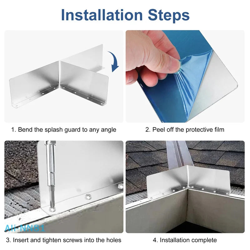 【N】4Pcs Rainwater Valley Gutter Splash Guard Rain Drip Gutter Guard,Rain Drip Gutter Guard For House Shingle Roofs Corner