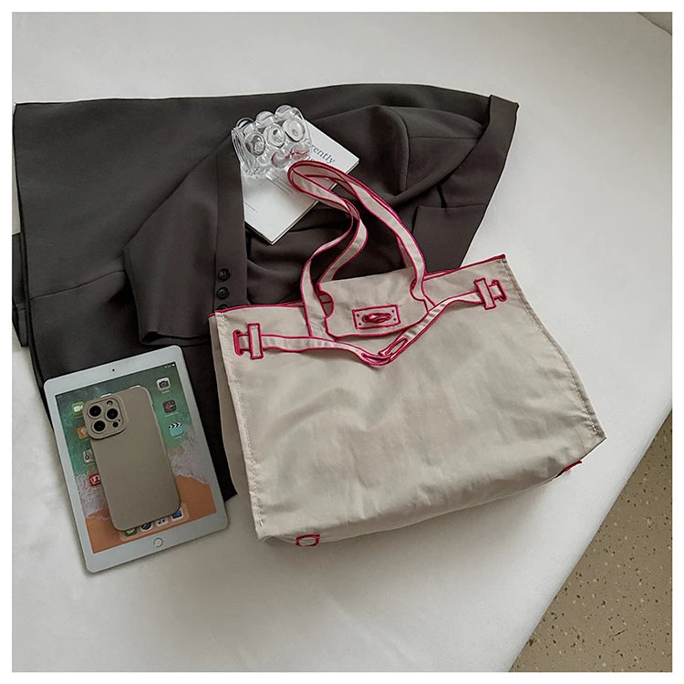 Funny Design Large Capacity Tote Bags 2025 New Casual Lightweight Nylon Shoulder Bag Versatile Canvas Bag Women Shopping Handbag