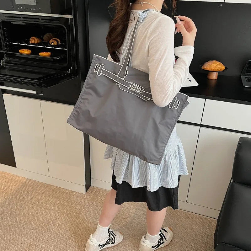 Funny Design Large Capacity Tote Bags 2025 New Casual Lightweight Nylon Shoulder Bag Versatile Canvas Bag Women Shopping Handbag