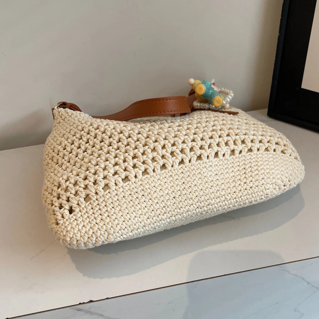 Travel Bag Hand-Woven Large-Capacity Straw Bag Women's 2025 New Beach Shoulder Bag Summer Tote Bag Seaside Play Travel Work Clothing to Work to School