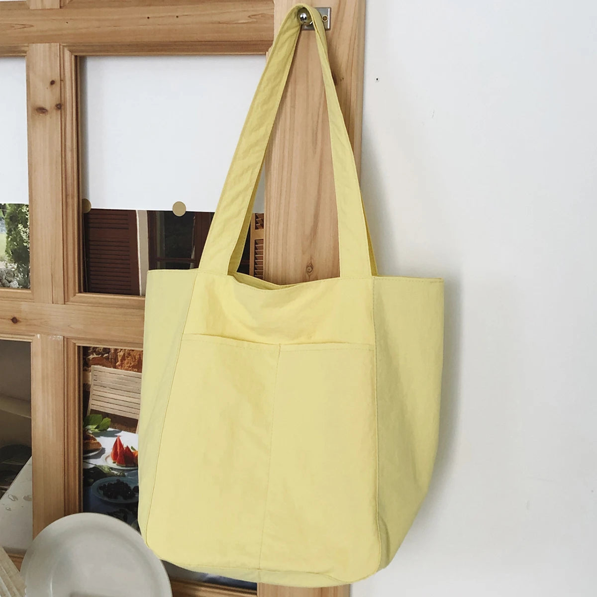 Large-Capacity Bag for Women, New Solid Color Canvas Bag, Suitable for College Students, Commuting, Shoulder Tote Bag, Handbag for Shopping, Hiking, Camping, and Travel