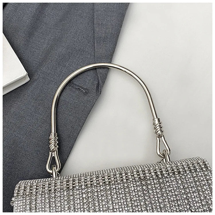 Luxury Golden Shoulder Bag 2025 New for Women, Elegant Rhinestone Clutch Purse, Versatile Crossbody Bag with Adjustable Chain