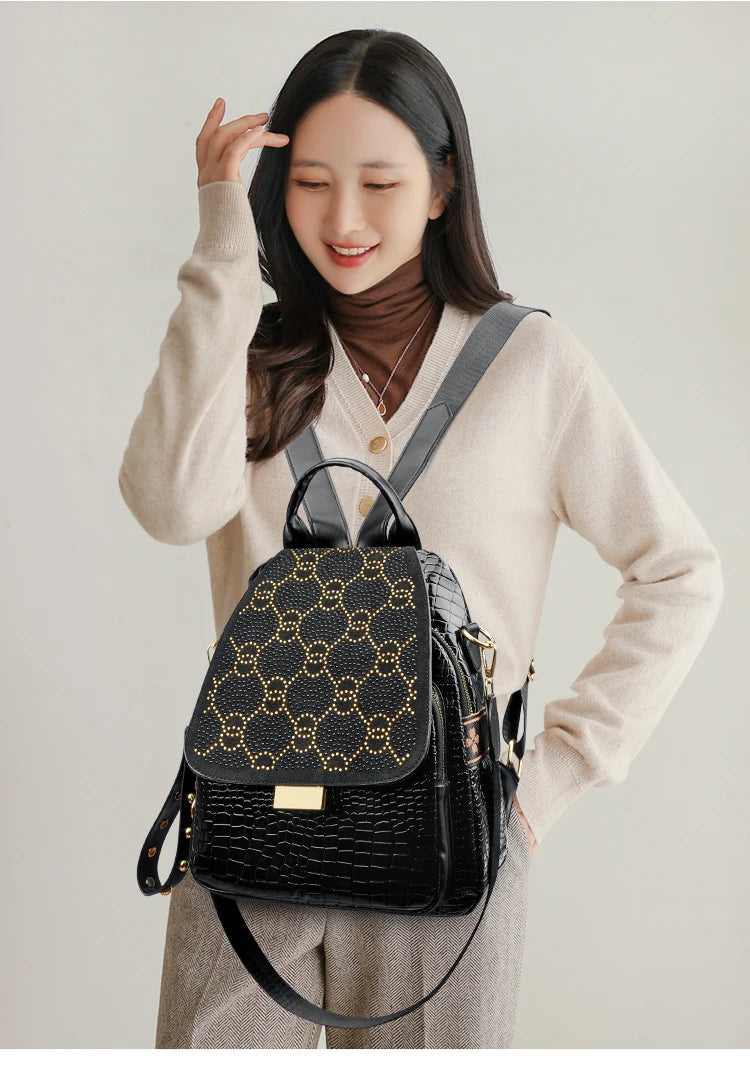 Luxury Oil Wax Leather Backpack for Women, Large Capacity Fashion Shoulder Bag, Stylish Casual Travel Daypack, Durable &Rucksack