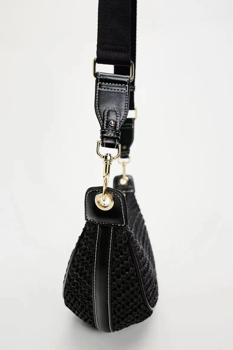 Fashion Woven Hobo Straw Bag Bohemian Half Moon Travel Beach Bags for Women Handbags Designer Handmade Shoulder Crossbody Bag