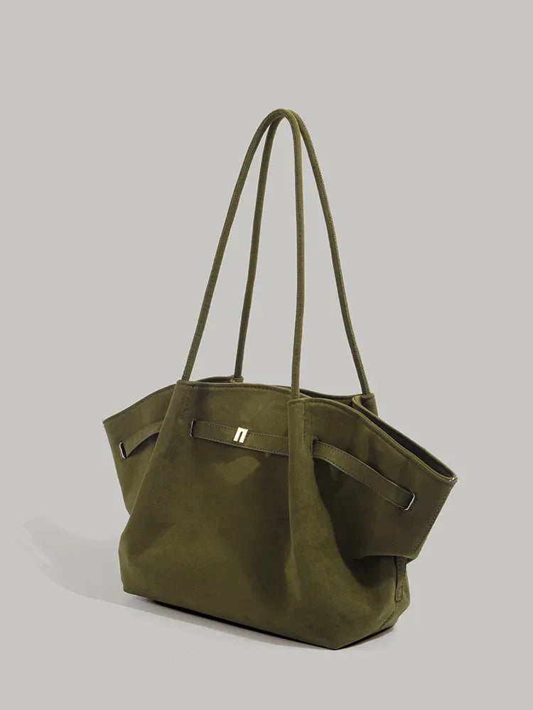 Retro Green Handbag Shoulder Bag Versatile Tote Bag Underarm Design Autumn Winter New Style Soft Polyester Fiber Neutral Minimal