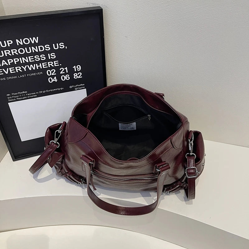 LEFTSIDE Big Solid Color PU Leather Shoulder Bags for Women Female 2025 Trend Luxury High Capacity Crossbody Handbags and Purses