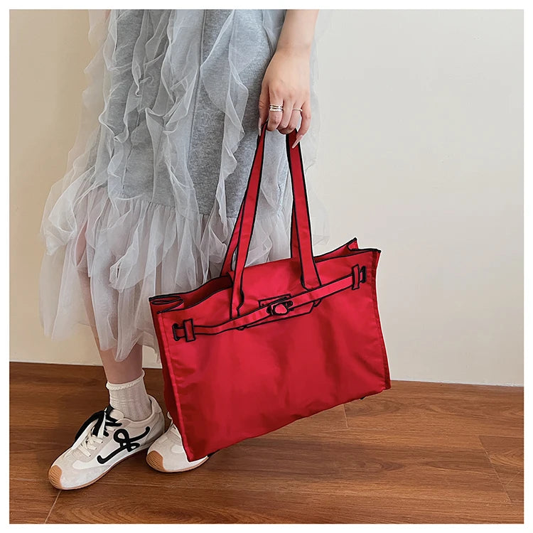 Funny Design Large Capacity Tote Bags 2025 New Casual Lightweight Nylon Shoulder Bag Versatile Canvas Bag Women Shopping Handbag