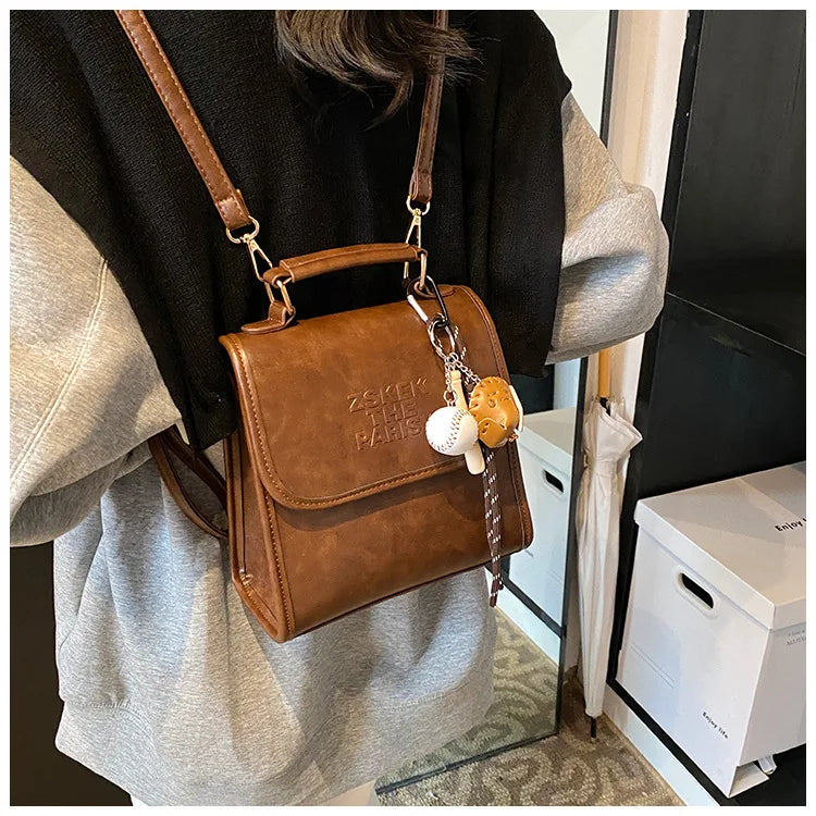 Casual Retro Large Capacity Women's Backpack Fashionable Versatile Stylish Satchel Crossbody Bag New Black City Simple Style PU