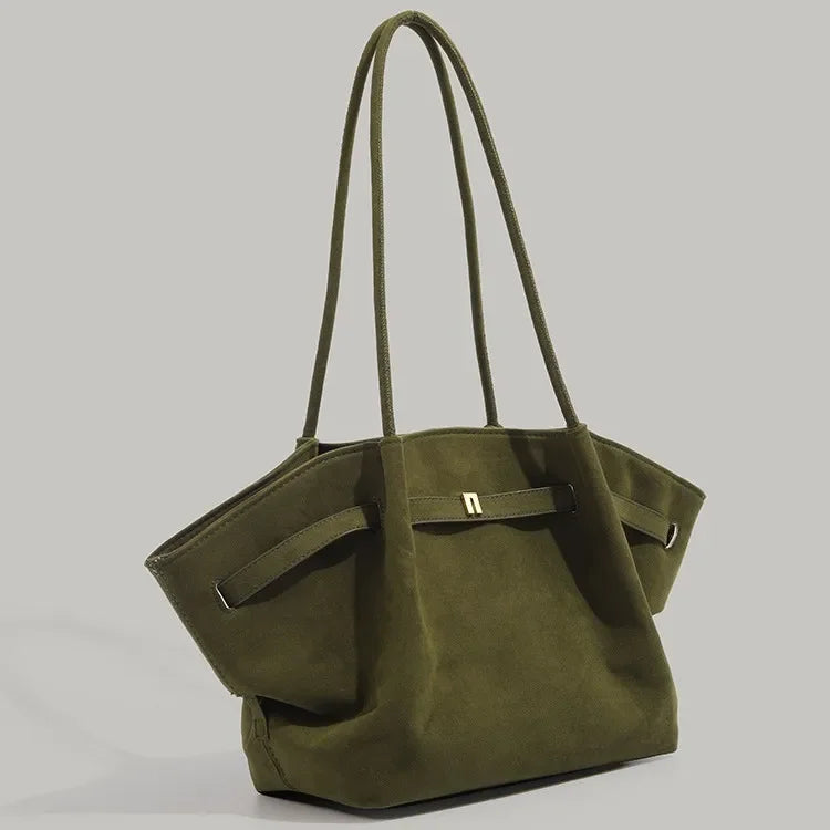Retro Green Handbag Shoulder Bag Versatile Tote Bag Underarm Design Autumn Winter New Style Soft Polyester Fiber Neutral Minimal