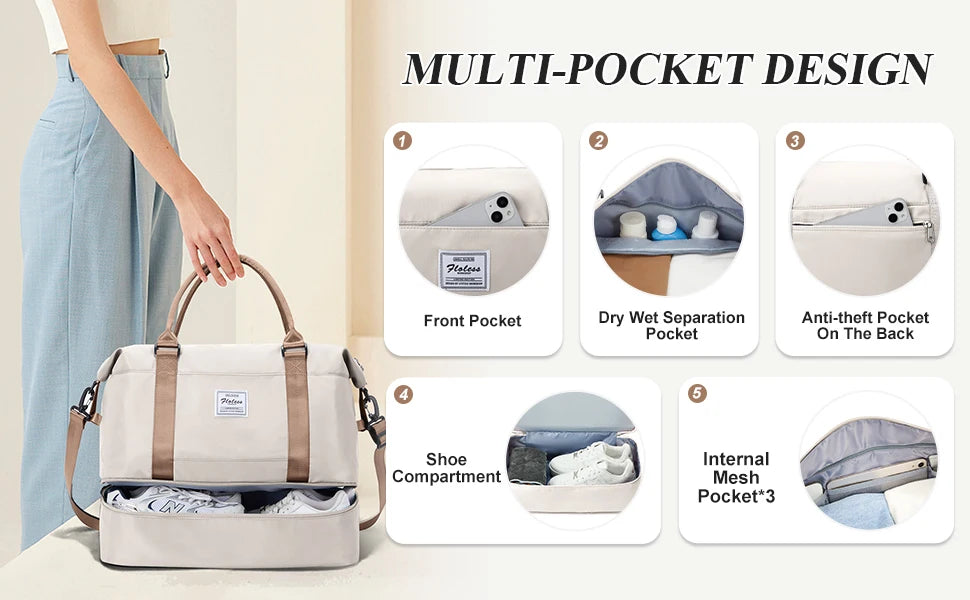 Travel Duffel Bag,Sports Tote Gym Bag Shoulder Weekender Overnight Bag for Women, Carry on Bag with Wet Pocket Expandable Bag