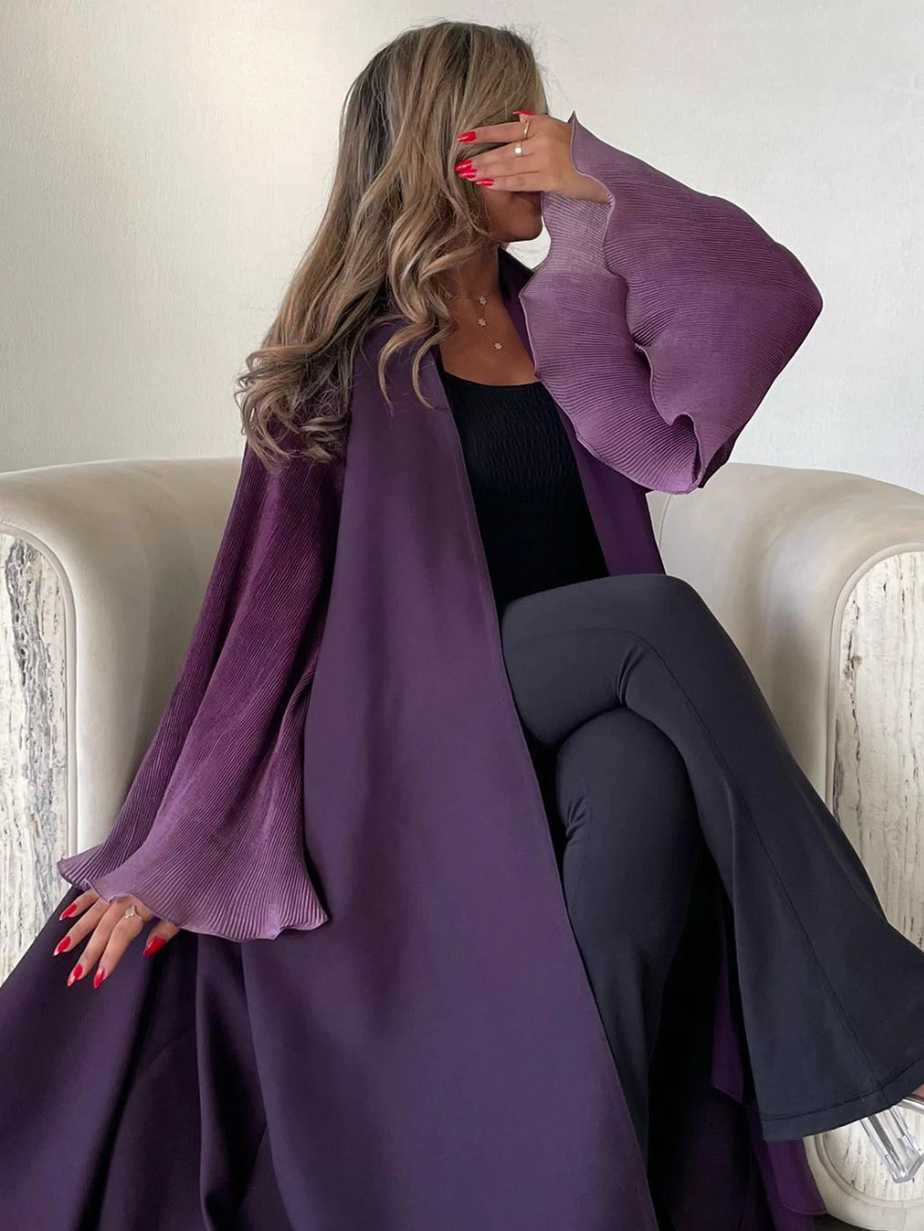 Open Front Abaya Muslim Flare Sleeve Casual Arabian Abayas Middle-East Elegant Turkey Kaftans Women Jilbabs Islamic Maxi Dresses