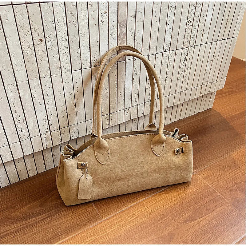 Luxury Women's Bag Lazy Matte Suede Tote Suede Boston Shoulder Bag Large Capacity Commuter Long-handle Handbag Underarm Shopper