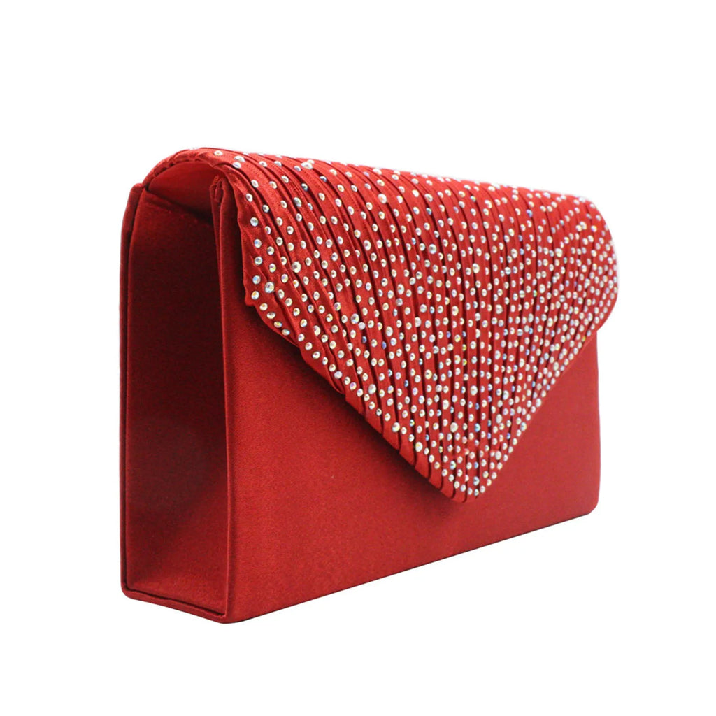 Women's  Luxury Silk Evening Clutch Bag - Elegant Women’s Prom/Wedding Handbag with Detachable Chain Strap & Secure Closure
