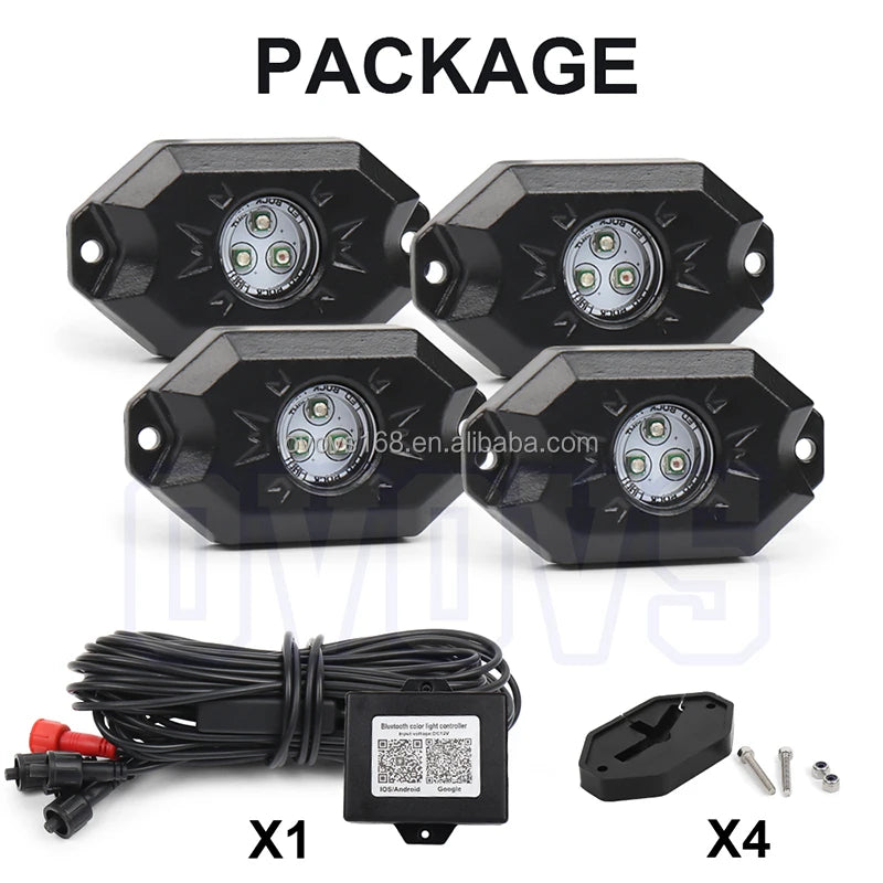 RGB LED Rock Lights Kit 4 Pods Underglow Multicolor Neon Light Pod With Blue Tooth App Control For Truck ATV UTV RZR SUV