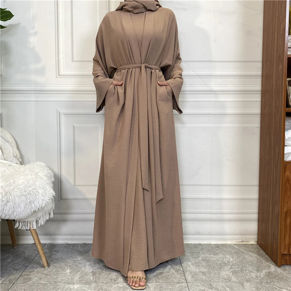 Abaya Women Muslim Long Dresses African Open Kaftan Dubai Turkey 2 Piece Set Luxury Islam Morocco Clothing Caftan Fashion Modest