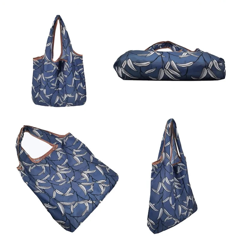 Fashion Pocket Tote Women Bag Eco-Friendly Folding Shopping Bag Reusable Portable Shoulder Handbag for Travel Supermarket