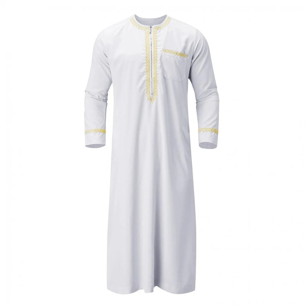 Traditional Muslim Clothing Men's Muslim Shirt robe embroidery Islamic Royalty Dubai Robe O-Neck Long Sleeve Retro Loose Abaya