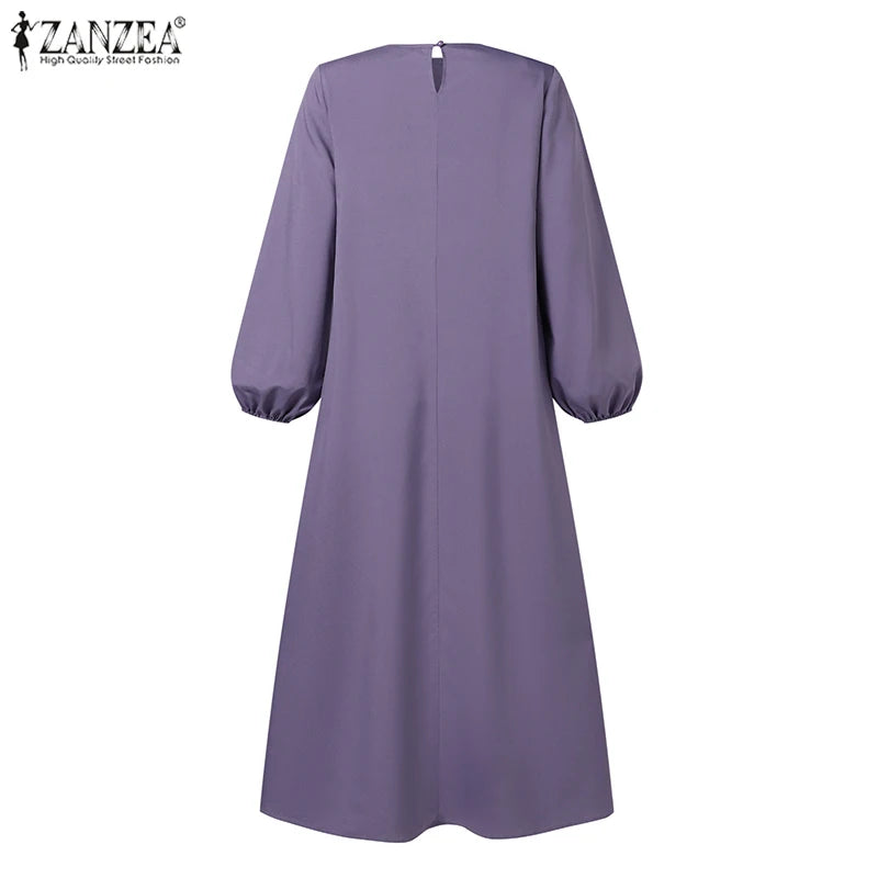 2025 ZANZEA Fashion Muslim Dress Women Tukey Abaya Robe Long Sleeve Maxi Sundress Vestido Dubai Kaftan Islamic Clothing Oversize