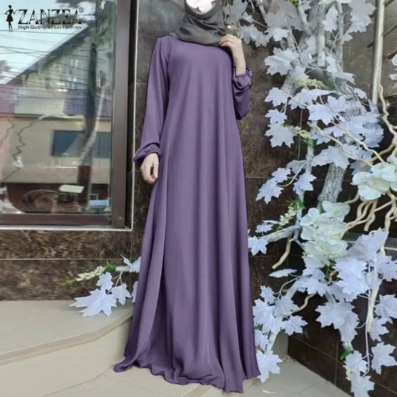 2025 ZANZEA Fashion Muslim Dress Women Tukey Abaya Robe Long Sleeve Maxi Sundress Vestido Dubai Kaftan Islamic Clothing Oversize