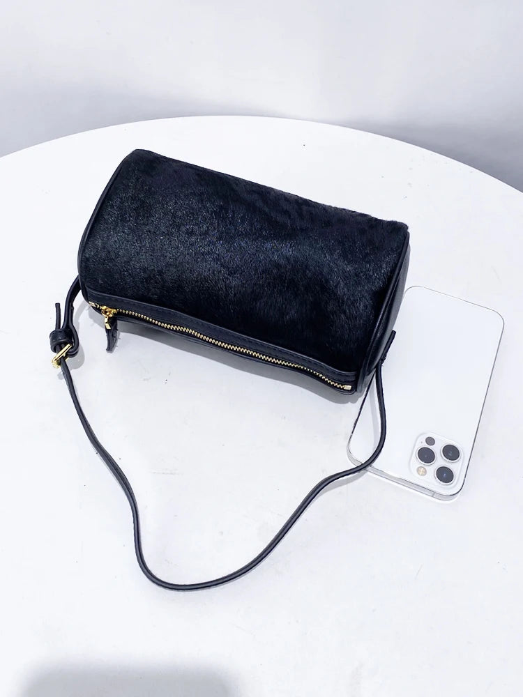 Luxury  Hair Splicing Genuine Leather Women's Bag 2025 New High Quali Single oulder Slant Cross Handheld Pencil Case...